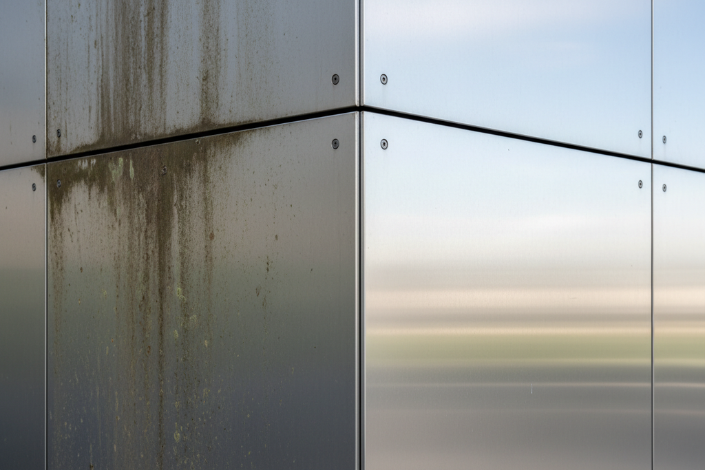 Facciata Alucobond prima e dopo trattamento Inox Shield Premium